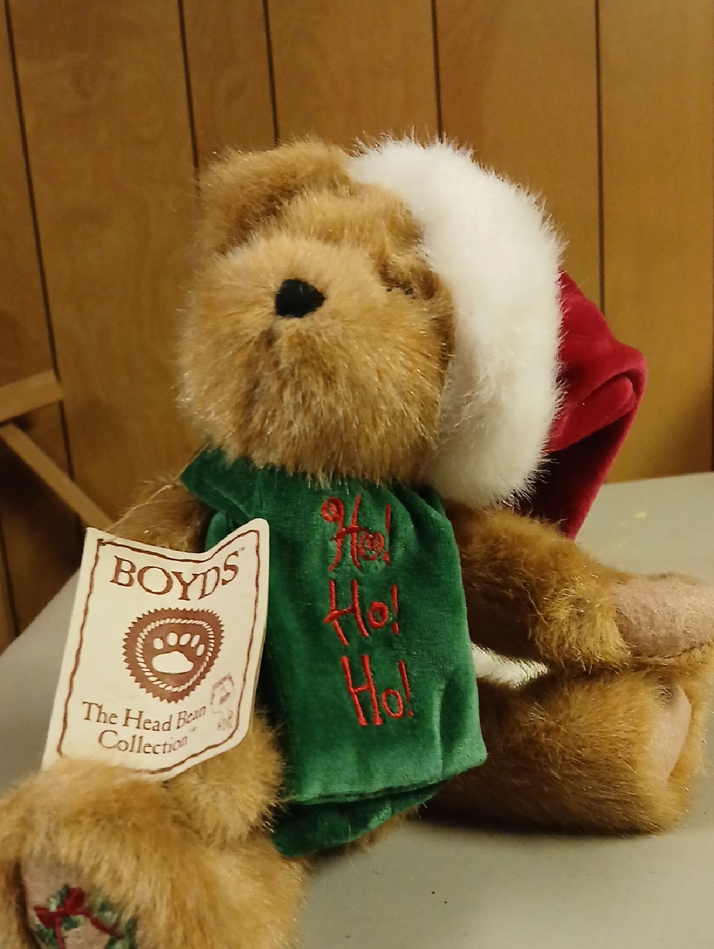 Boyds Bears Plush Holiday Bear in Brown with Green Scarf and Red Hat